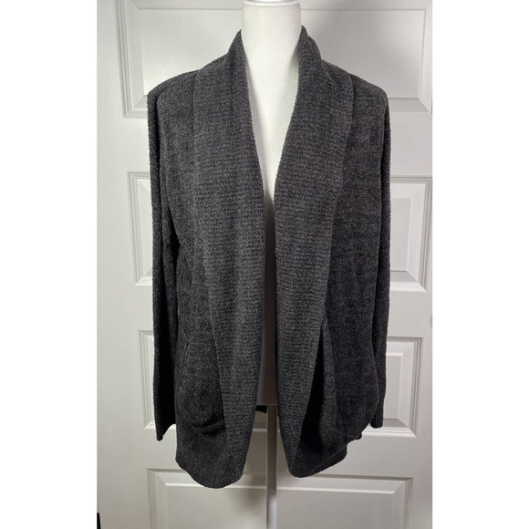 BAREFOOT DREAMS Cozychic Lite Circle Cardigan Heathered Carbon Black/ Gray L XL - Picture 1 of 9